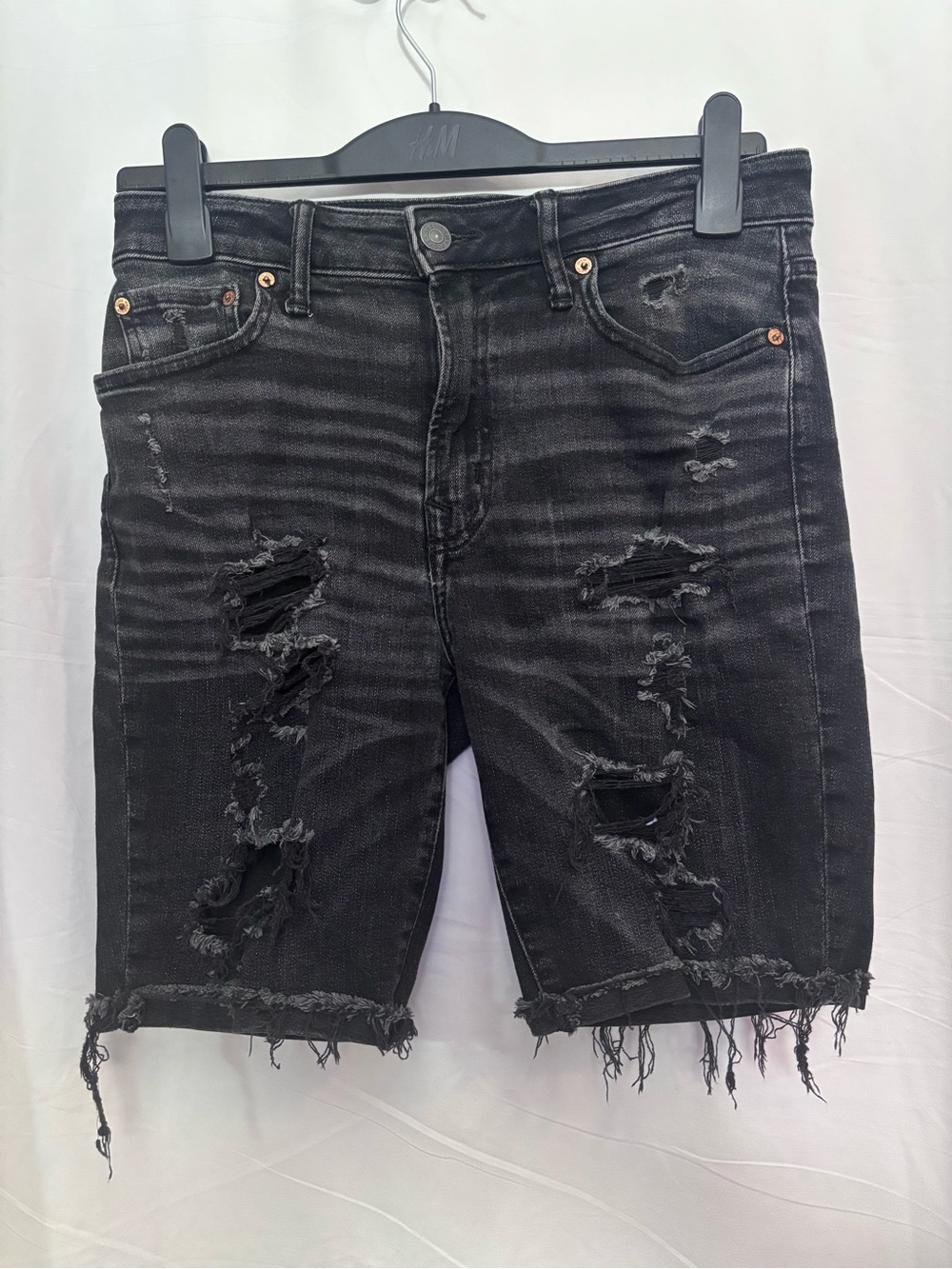 American Eagle Outfitters Black Airflex Distressed Denim Jean Shorts